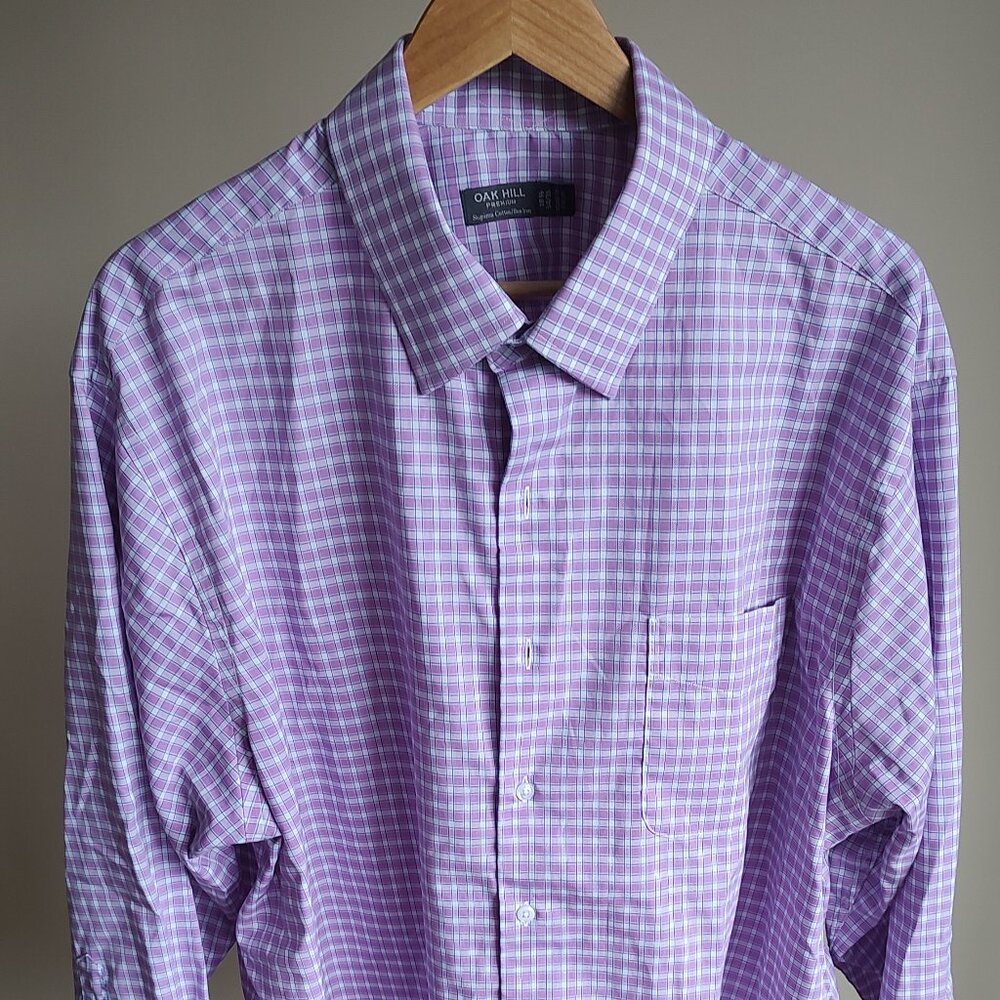 Oak Hill Premium Purple/White Plaid Button Down Shirt - Size 18.5 34/35